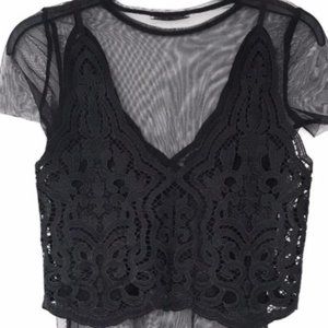 Black Top with Lace Overlay